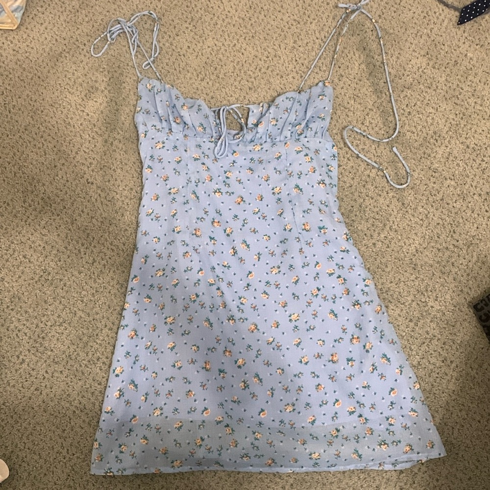 blue floral mini summer dress